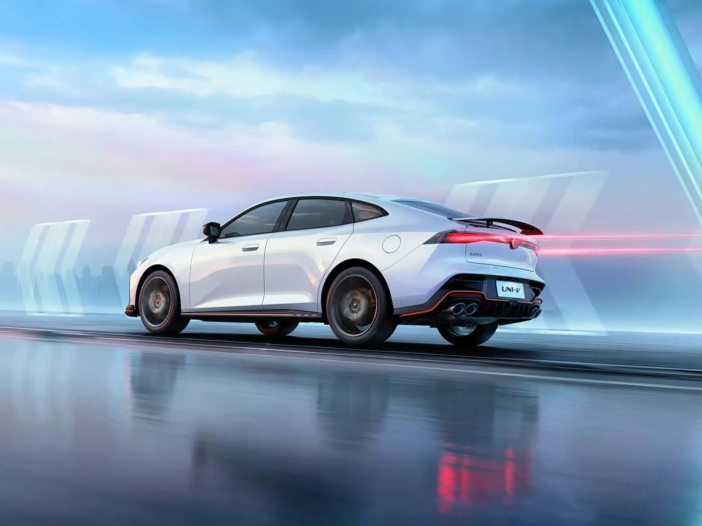 Changan UNI V Sport Edition Otomatik Sedan Yeni FWD R18 Lastikler ACC Cruise Euro VI Koyu Kaplamalı Deri İç Mekan Sol Direksiyon